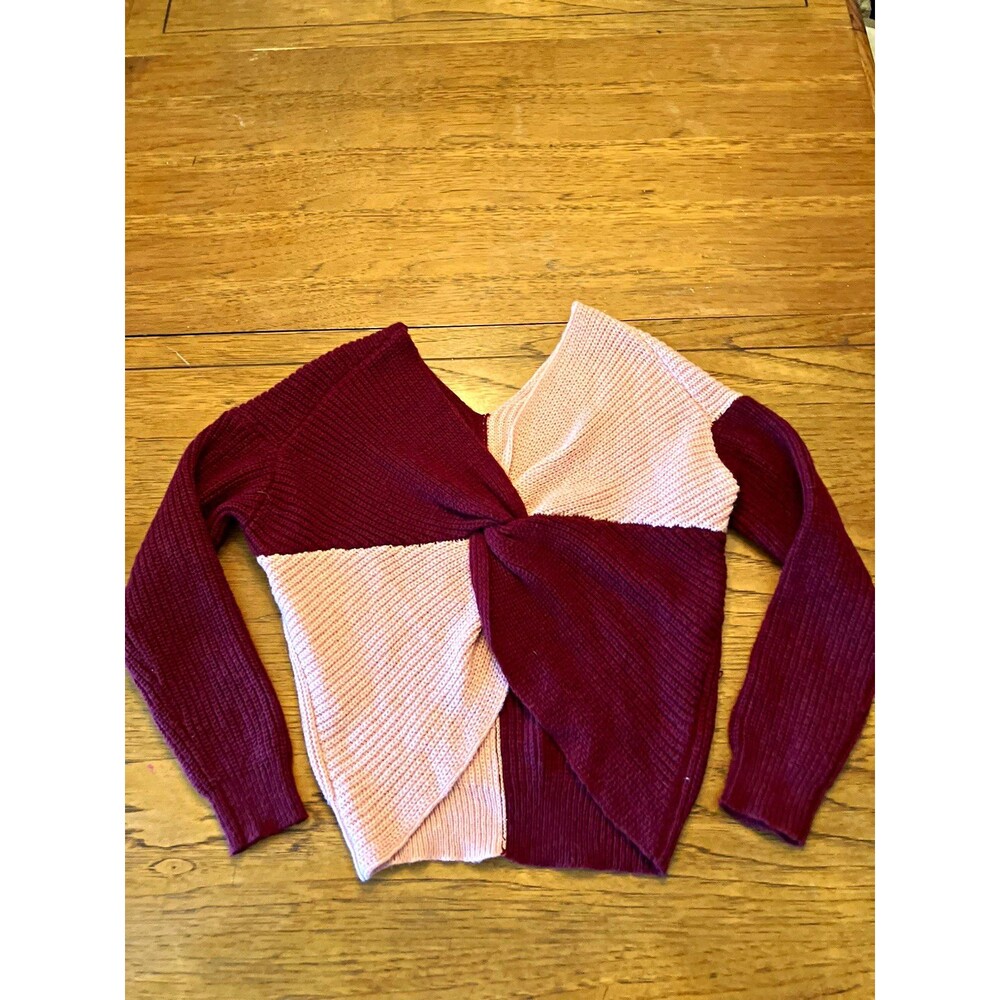 No Boundaries Girls Colorblock Knit Pullover Sweater Crew Neck Burgundy Pink L